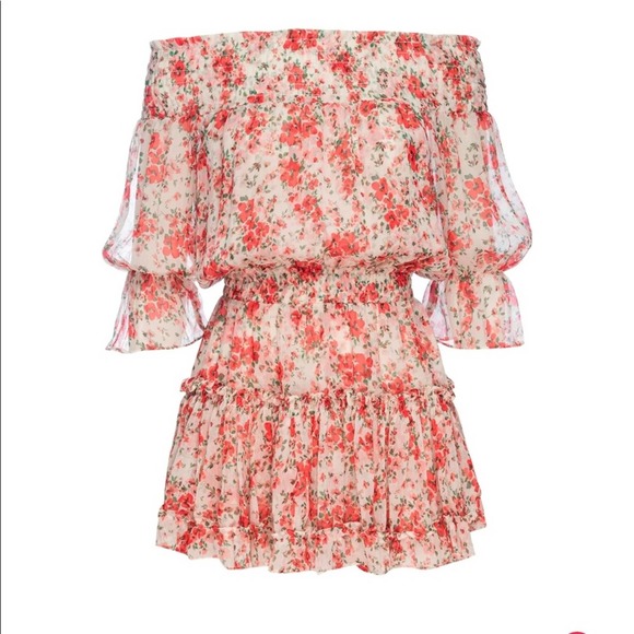 misa los angeles darla floral poppy off the shoulder ruffle mini dress small - Picture 10 of 10